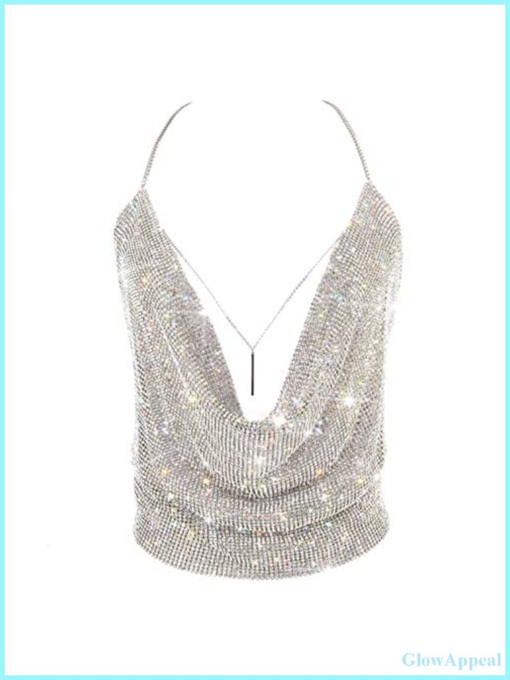 Sexy Gold Sparkly Deep V Neck Crop Tank Top Cami Body Chain Party Top